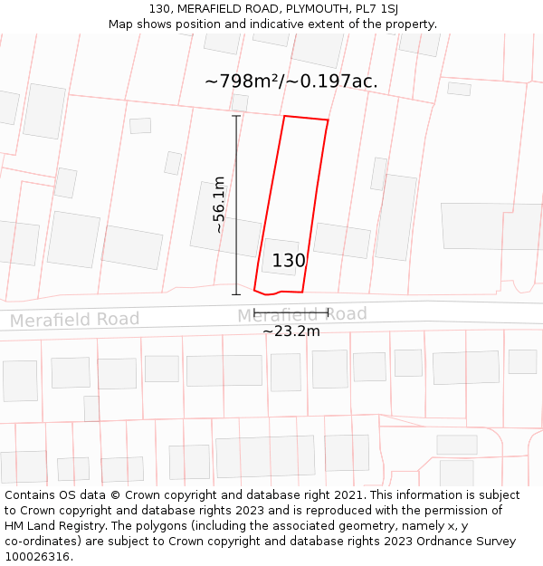 130, MERAFIELD ROAD, PLYMOUTH, PL7 1SJ: Plot and title map