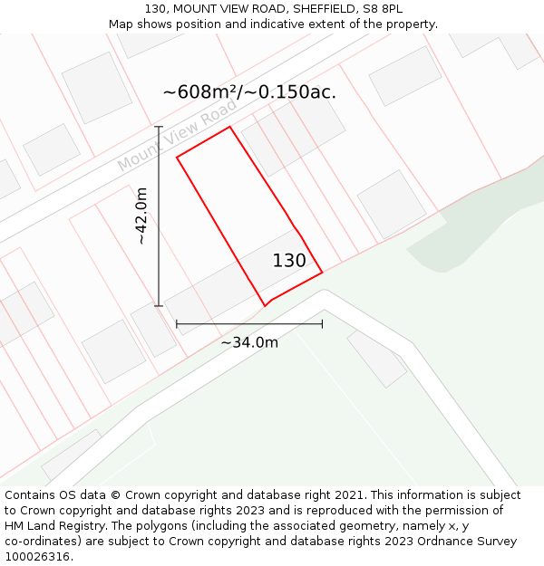 130, MOUNT VIEW ROAD, SHEFFIELD, S8 8PL: Plot and title map