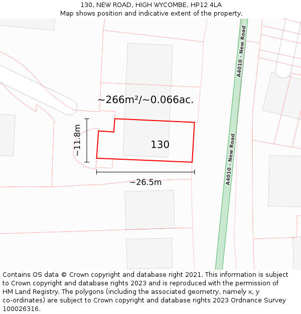 130, NEW ROAD, HIGH WYCOMBE, HP12 4LA: Plot and title map