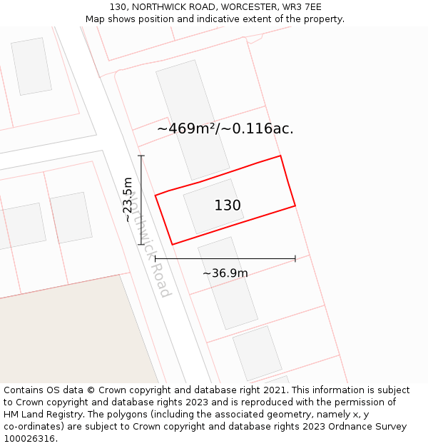 130, NORTHWICK ROAD, WORCESTER, WR3 7EE: Plot and title map