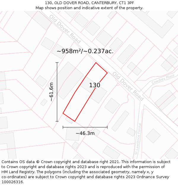 130, OLD DOVER ROAD, CANTERBURY, CT1 3PF: Plot and title map