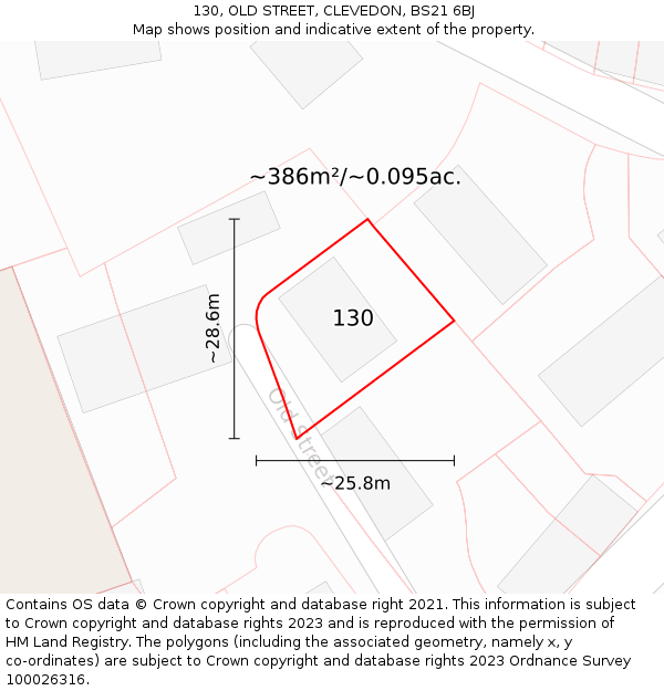 130, OLD STREET, CLEVEDON, BS21 6BJ: Plot and title map