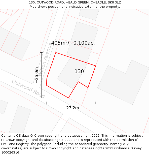 130, OUTWOOD ROAD, HEALD GREEN, CHEADLE, SK8 3LZ: Plot and title map