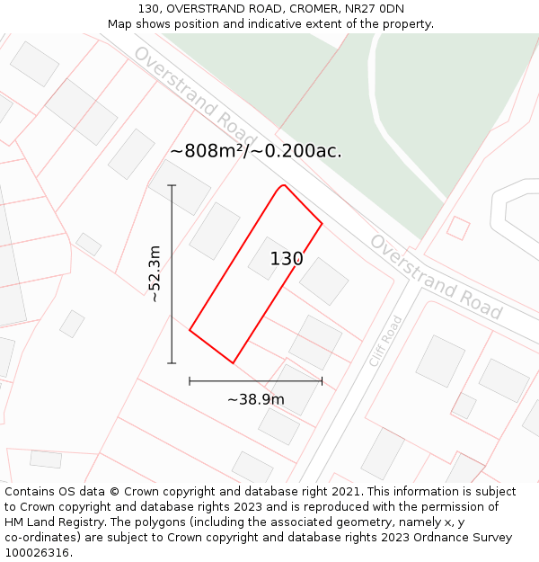 130, OVERSTRAND ROAD, CROMER, NR27 0DN: Plot and title map