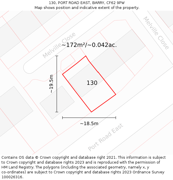 130, PORT ROAD EAST, BARRY, CF62 9PW: Plot and title map