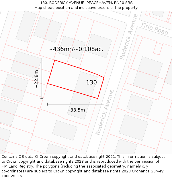 130, RODERICK AVENUE, PEACEHAVEN, BN10 8BS: Plot and title map