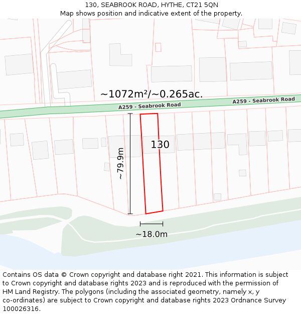 130, SEABROOK ROAD, HYTHE, CT21 5QN: Plot and title map