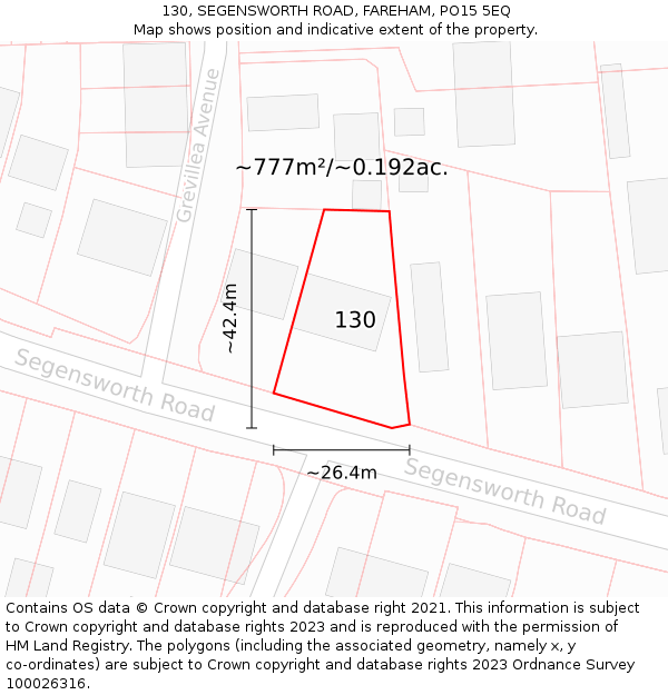 130, SEGENSWORTH ROAD, FAREHAM, PO15 5EQ: Plot and title map