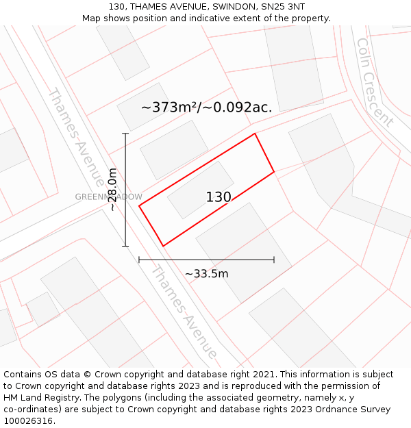 130, THAMES AVENUE, SWINDON, SN25 3NT: Plot and title map