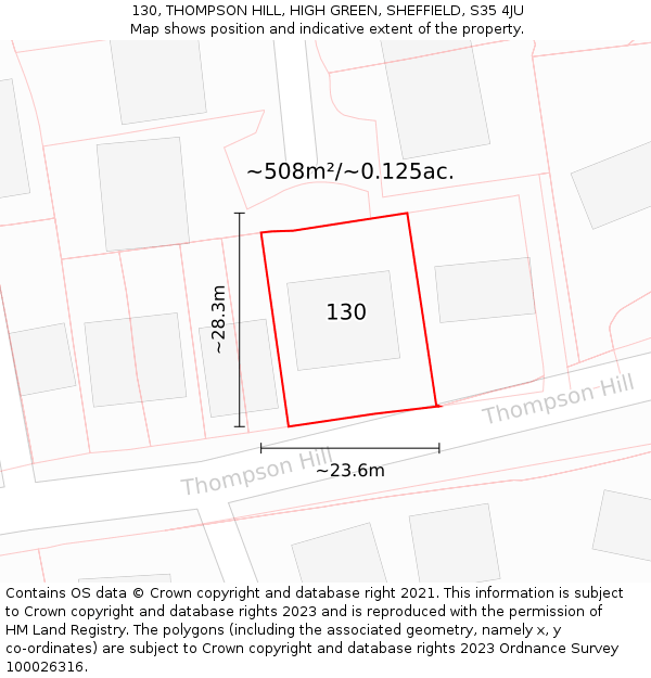 130, THOMPSON HILL, HIGH GREEN, SHEFFIELD, S35 4JU: Plot and title map