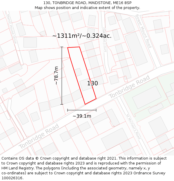 130, TONBRIDGE ROAD, MAIDSTONE, ME16 8SP: Plot and title map