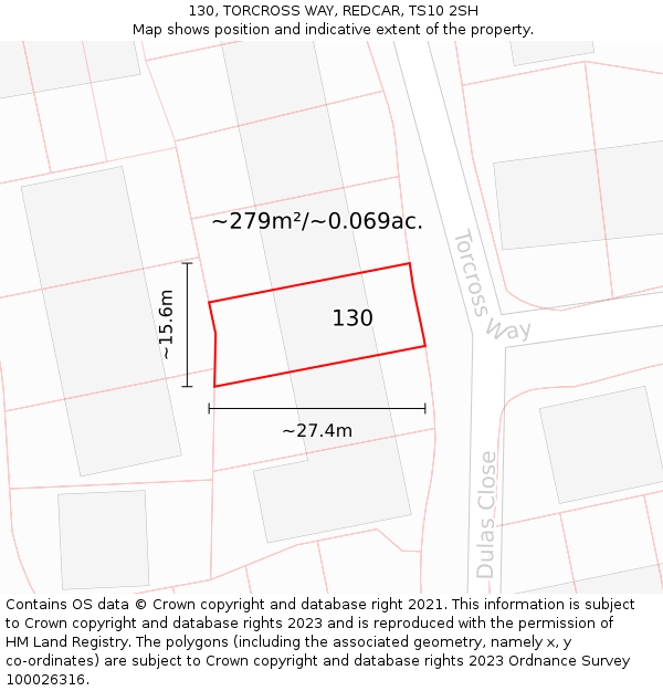 130, TORCROSS WAY, REDCAR, TS10 2SH: Plot and title map