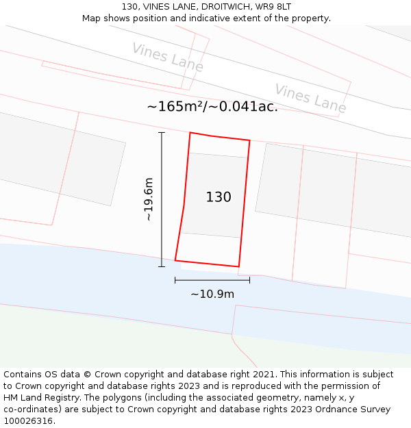130, VINES LANE, DROITWICH, WR9 8LT: Plot and title map