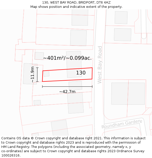 130, WEST BAY ROAD, BRIDPORT, DT6 4AZ: Plot and title map