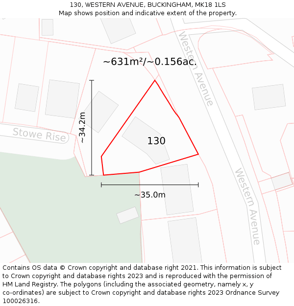 130, WESTERN AVENUE, BUCKINGHAM, MK18 1LS: Plot and title map