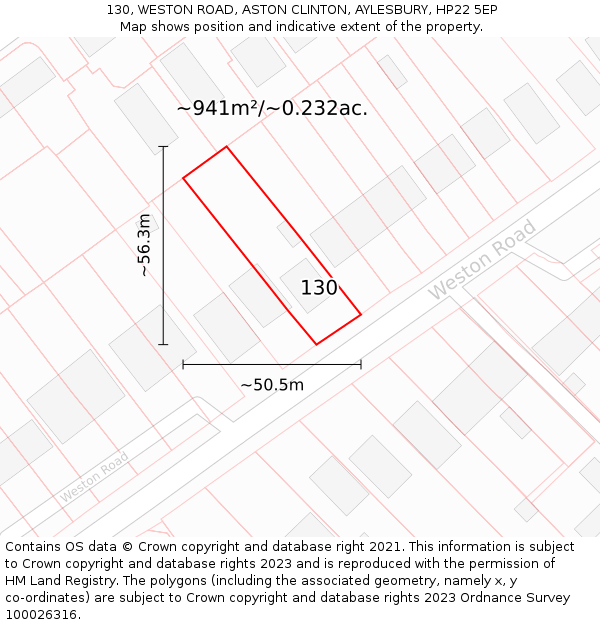 130, WESTON ROAD, ASTON CLINTON, AYLESBURY, HP22 5EP: Plot and title map