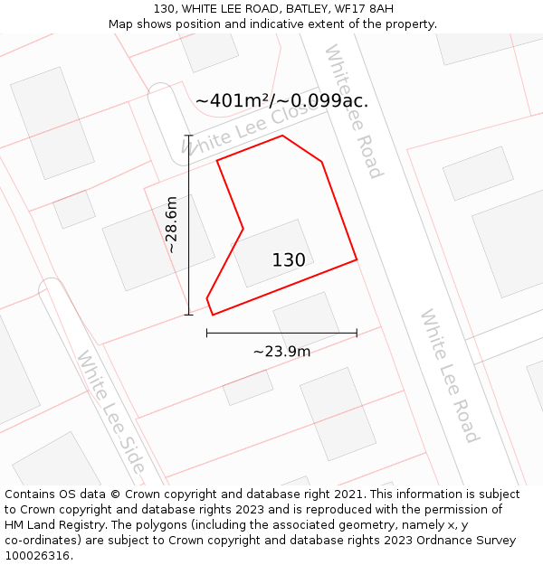 130, WHITE LEE ROAD, BATLEY, WF17 8AH: Plot and title map
