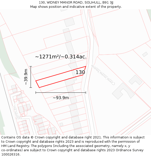 130, WIDNEY MANOR ROAD, SOLIHULL, B91 3JJ: Plot and title map