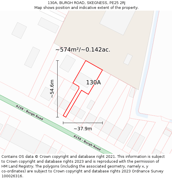 130A, BURGH ROAD, SKEGNESS, PE25 2RJ: Plot and title map