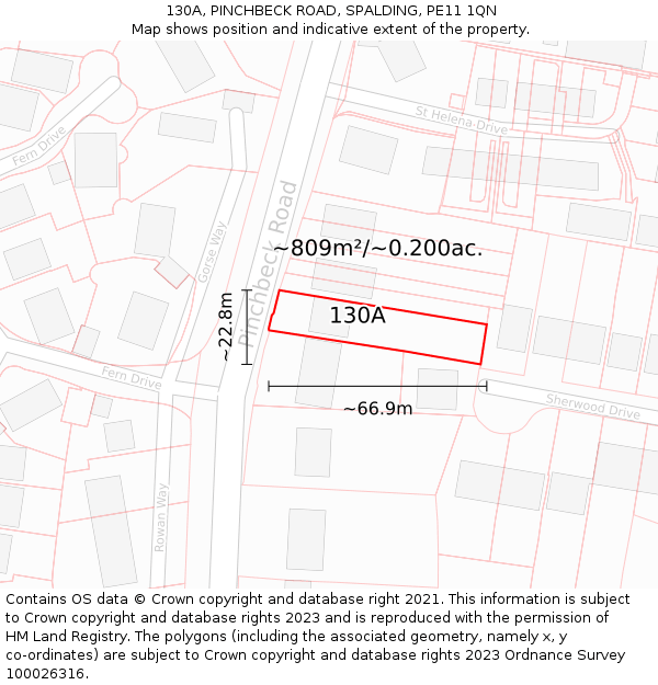 130A, PINCHBECK ROAD, SPALDING, PE11 1QN: Plot and title map