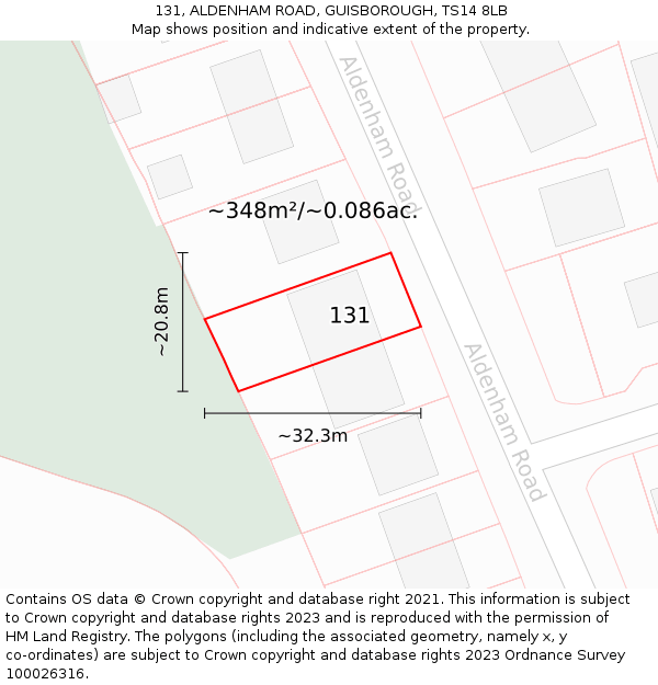 131, ALDENHAM ROAD, GUISBOROUGH, TS14 8LB: Plot and title map