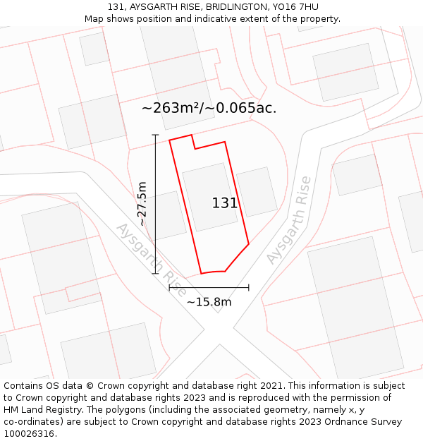 131, AYSGARTH RISE, BRIDLINGTON, YO16 7HU: Plot and title map