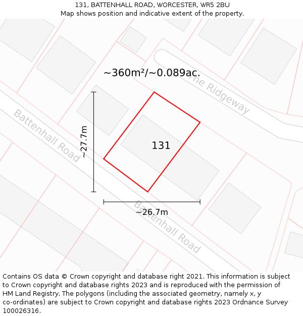 131, BATTENHALL ROAD, WORCESTER, WR5 2BU: Plot and title map