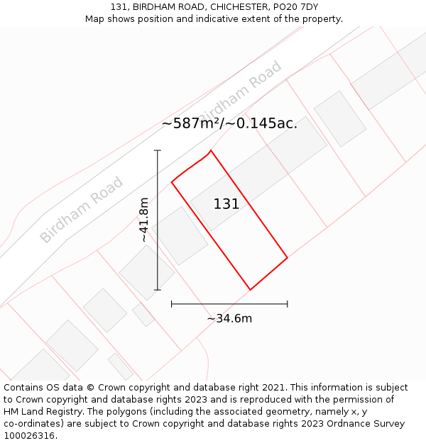 131, BIRDHAM ROAD, CHICHESTER, PO20 7DY: Plot and title map