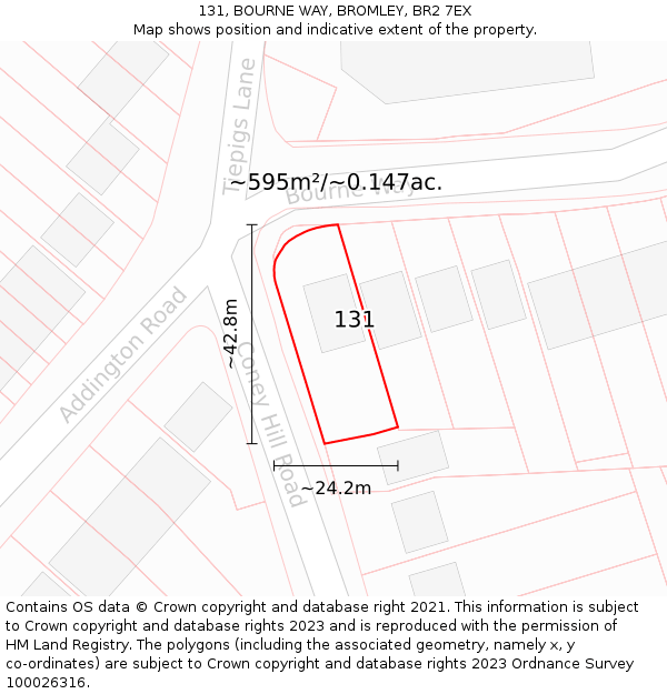 131, BOURNE WAY, BROMLEY, BR2 7EX: Plot and title map