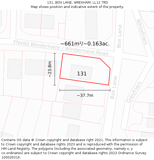 131, BOX LANE, WREXHAM, LL12 7RD: Plot and title map