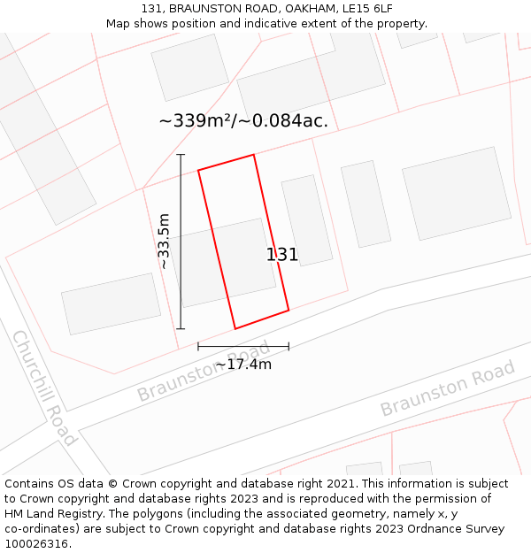 131, BRAUNSTON ROAD, OAKHAM, LE15 6LF: Plot and title map