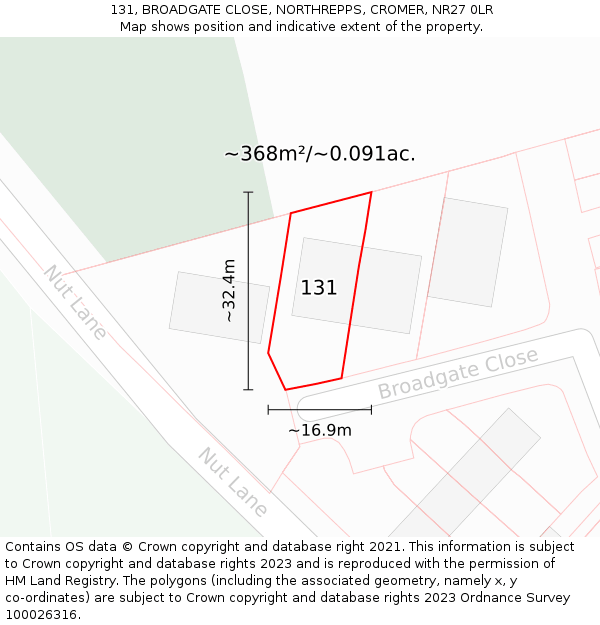 131, BROADGATE CLOSE, NORTHREPPS, CROMER, NR27 0LR: Plot and title map