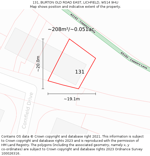 131, BURTON OLD ROAD EAST, LICHFIELD, WS14 9HU: Plot and title map