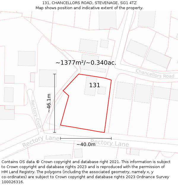 131, CHANCELLORS ROAD, STEVENAGE, SG1 4TZ: Plot and title map