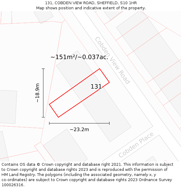 131, COBDEN VIEW ROAD, SHEFFIELD, S10 1HR: Plot and title map