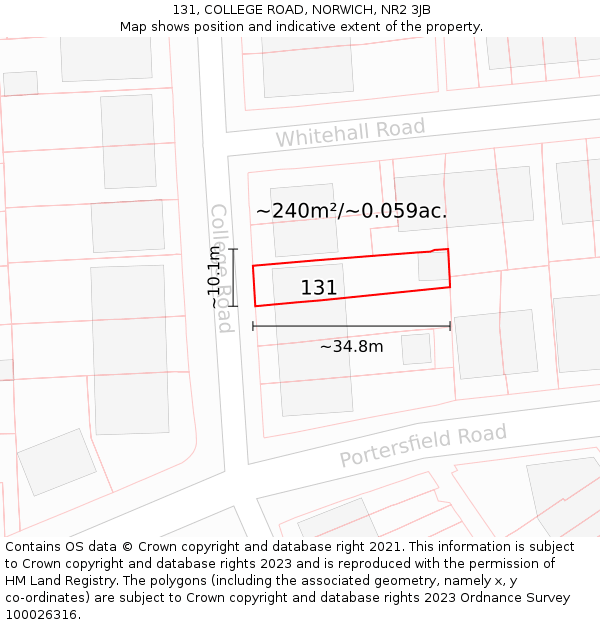 131, COLLEGE ROAD, NORWICH, NR2 3JB: Plot and title map