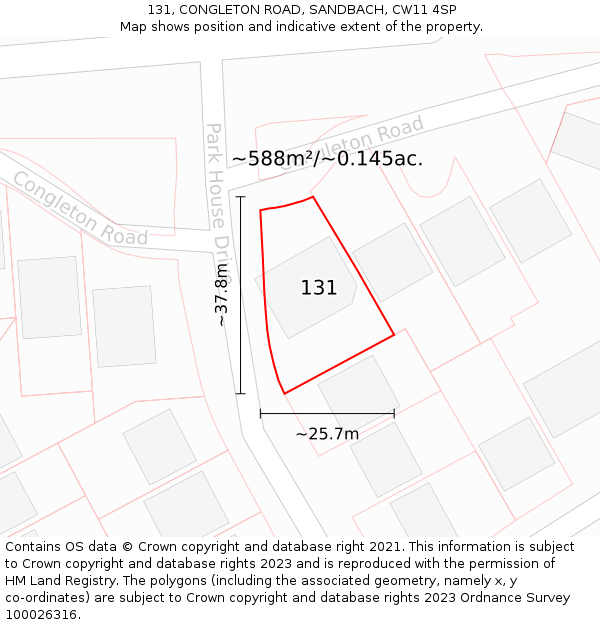 131, CONGLETON ROAD, SANDBACH, CW11 4SP: Plot and title map