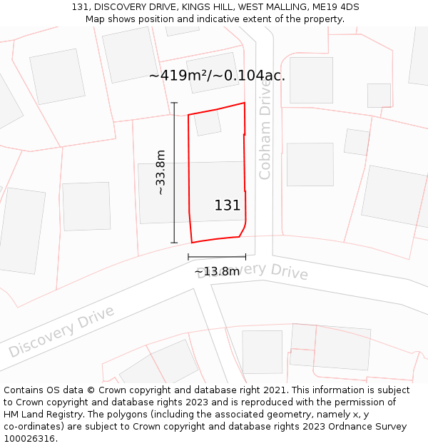 131, DISCOVERY DRIVE, KINGS HILL, WEST MALLING, ME19 4DS: Plot and title map