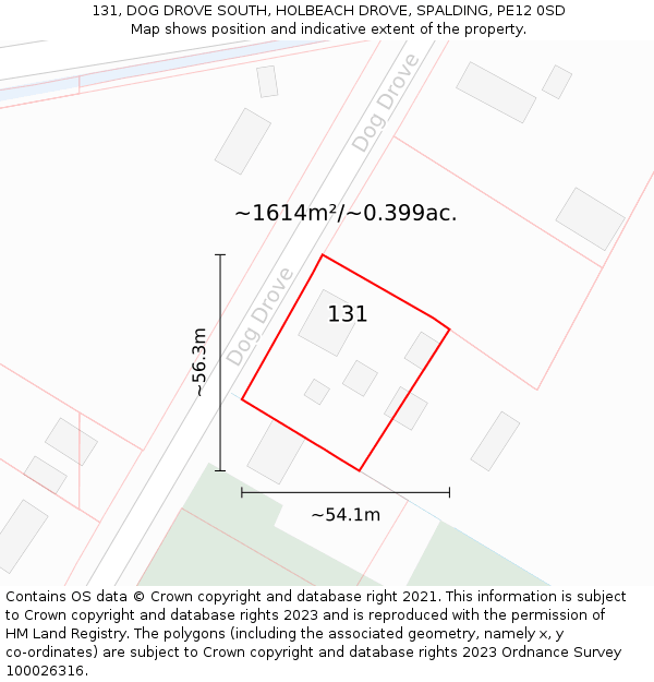 131, DOG DROVE SOUTH, HOLBEACH DROVE, SPALDING, PE12 0SD: Plot and title map