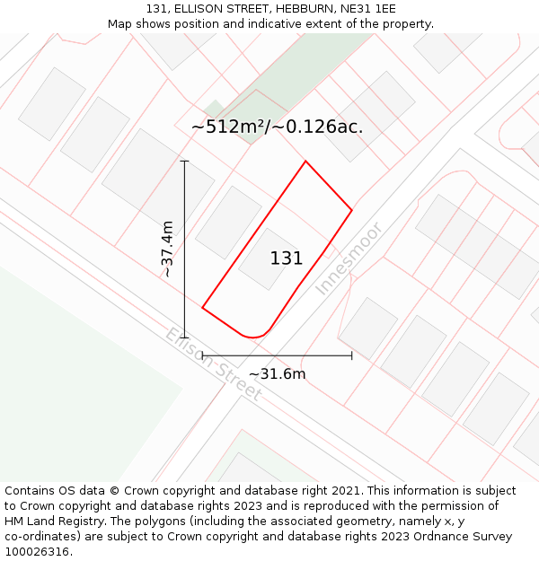 131, ELLISON STREET, HEBBURN, NE31 1EE: Plot and title map