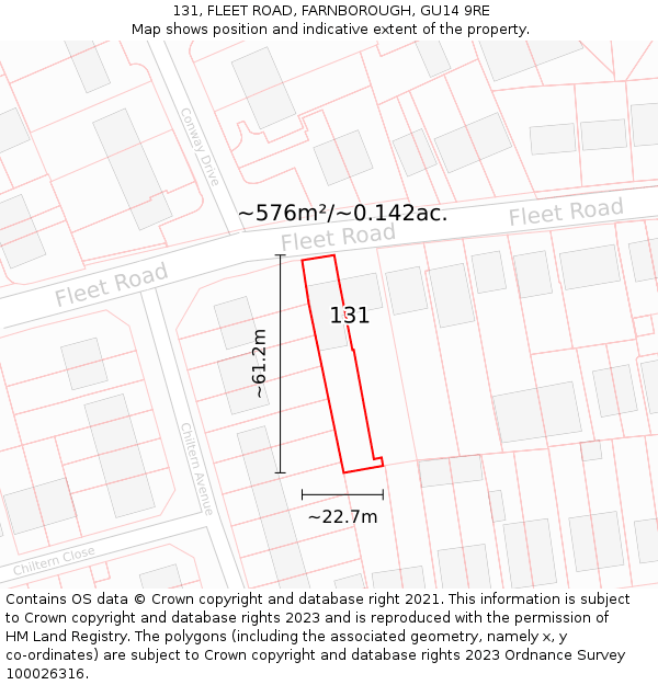 131, FLEET ROAD, FARNBOROUGH, GU14 9RE: Plot and title map