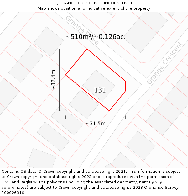 131, GRANGE CRESCENT, LINCOLN, LN6 8DD: Plot and title map