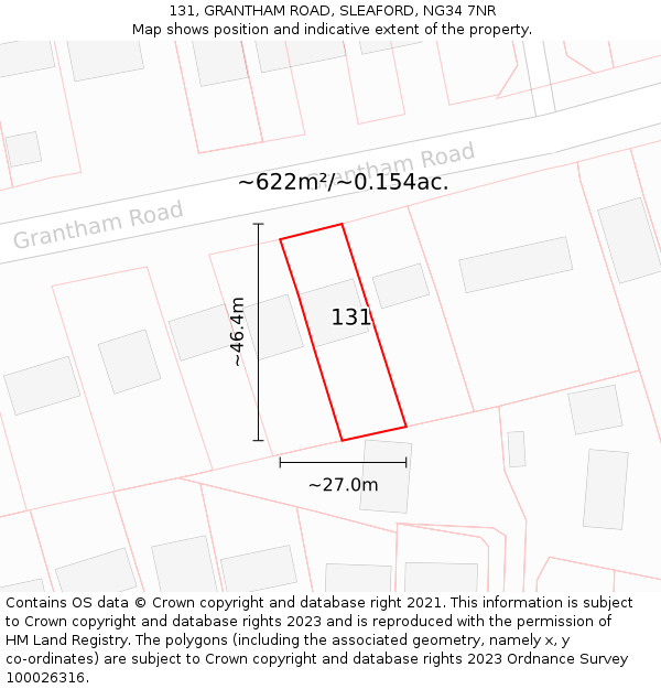 131, GRANTHAM ROAD, SLEAFORD, NG34 7NR: Plot and title map