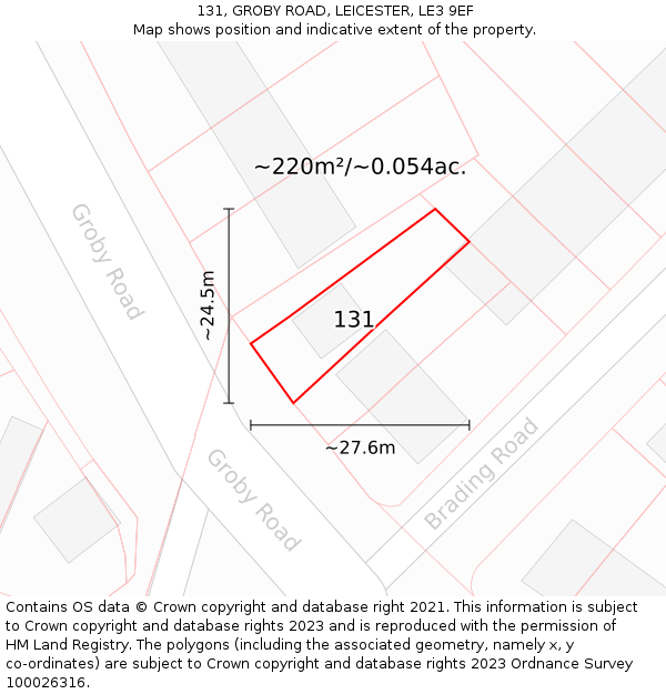 131, GROBY ROAD, LEICESTER, LE3 9EF: Plot and title map