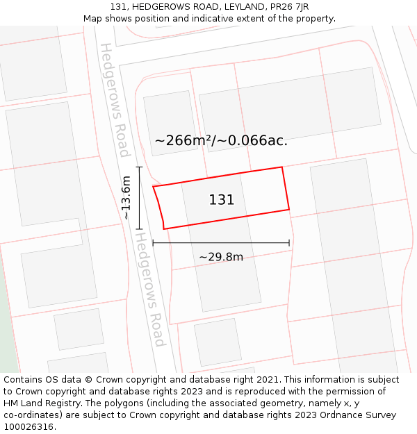 131, HEDGEROWS ROAD, LEYLAND, PR26 7JR: Plot and title map