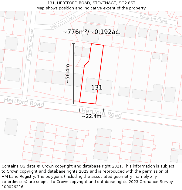 131, HERTFORD ROAD, STEVENAGE, SG2 8ST: Plot and title map