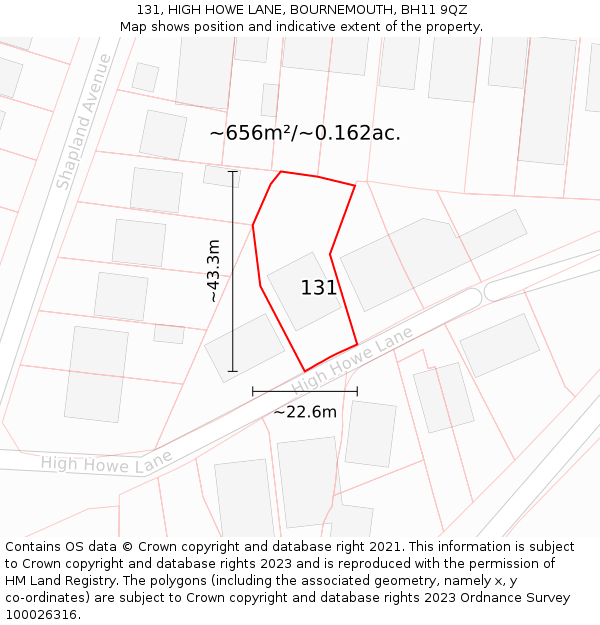 131, HIGH HOWE LANE, BOURNEMOUTH, BH11 9QZ: Plot and title map