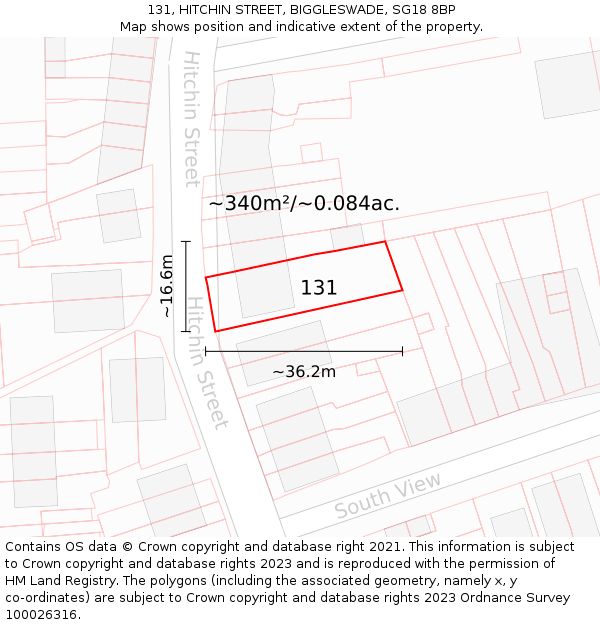 131, HITCHIN STREET, BIGGLESWADE, SG18 8BP: Plot and title map