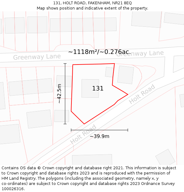 131, HOLT ROAD, FAKENHAM, NR21 8EQ: Plot and title map