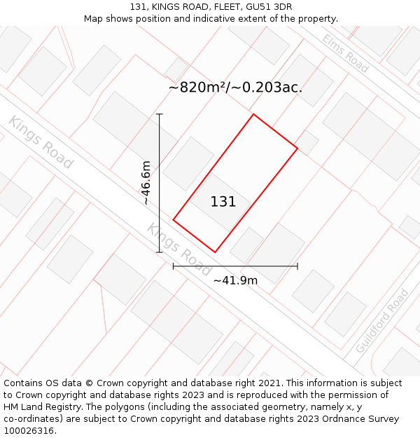 131, KINGS ROAD, FLEET, GU51 3DR: Plot and title map